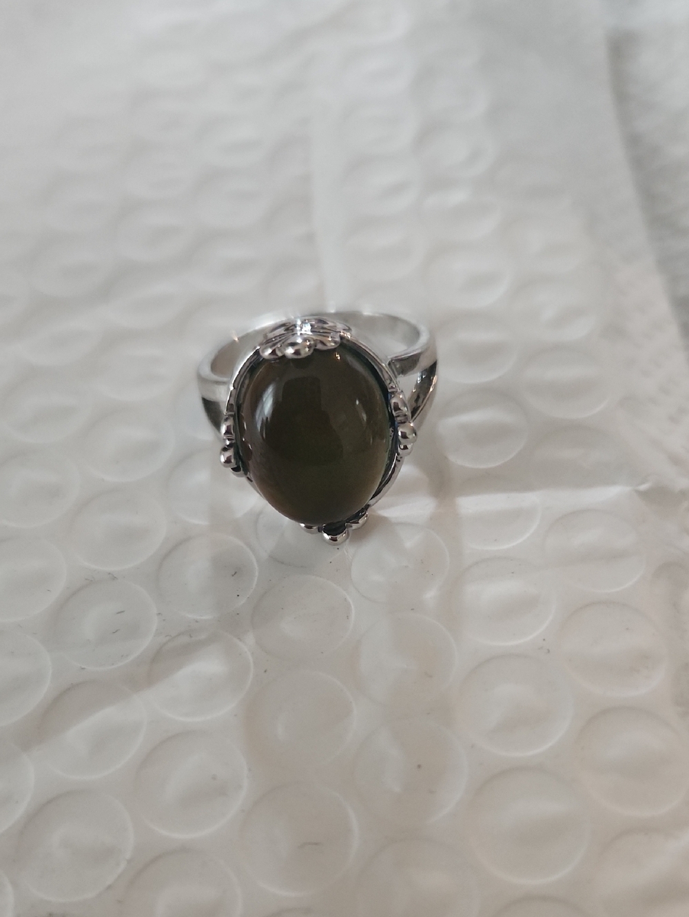 Sterling Silver Olive Green Cabochon Ring
